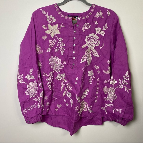 NWT Johnny Was Field Henley Linen Blouse M - Flawed - Picture 4 of 8